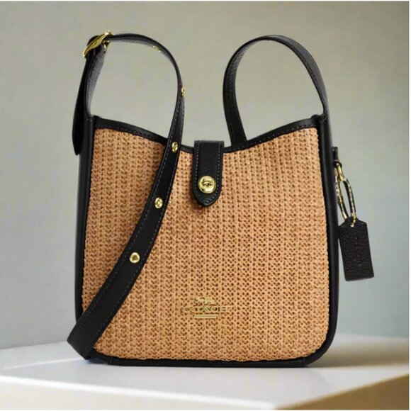 Coach Hadley Mini Crossbody CAL61 Leather Straw Black Shoulder Bag Toast ORGPKG - Picture 1 of 11